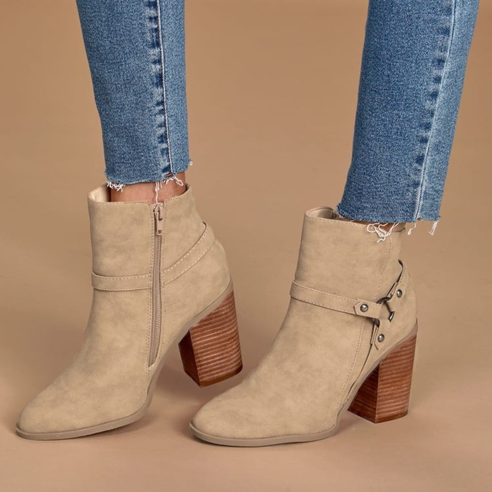 Lulu’s Marka Taupe Nubuck Ankle Fall Booties 8.5